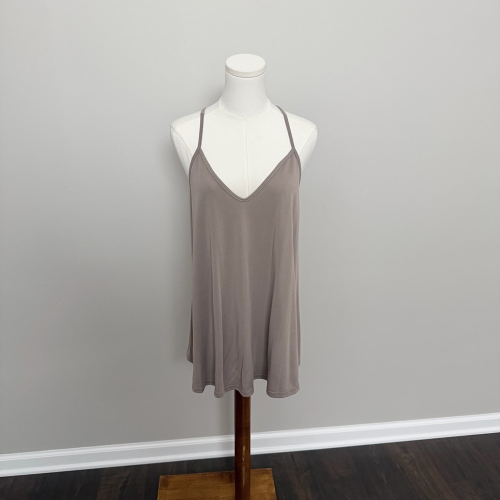 Ee:some Tank Top Halter Swing Relaxed Beach Lounge Travel Taupe Beige Neutral